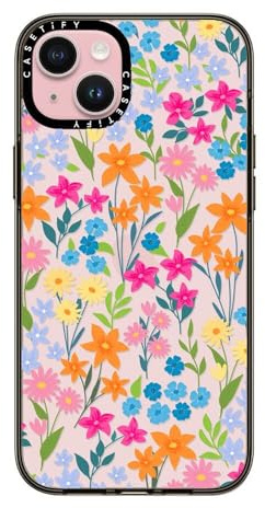 CASETiFY Compact Case for iPhone 15 Plus [2X Military Grade Drop Tested / 4ft Drop Protection] - bright spring flowers - Clear Black