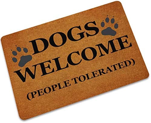 Door Mat Dogs Welcome People Tolerated Washable Indoor/Outdoor Low Profile Doormat Entrance Rug Rectangular Door Mat 24X16 Inch