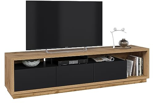 Lomadox TV-Lowboard in Wotan Eiche Nb. mit schwarz matt, B/H/T ca. 200/50/45 cm