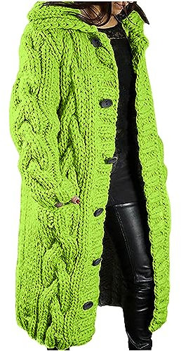 EMATOP Strickjacke Damen Langarm Open Front Cardigan Warm Dick Strickmantel mit Kapuze Übergangsjacke Casual Einfarbig Winterjacke Gestrickt Baumwolle Mantel knöpfen Taschen Jacke Outwear