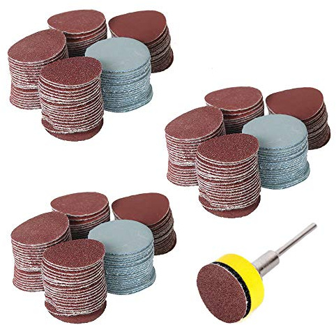 Saipor 300 Pièces 25mm Disque Ponçage Disques Abrasif Plateau de Polissage | avec Tige de 3mm Plaques D'appui Papier Abrasif pour Perceuse, Grain 100/180/240/1500/3000