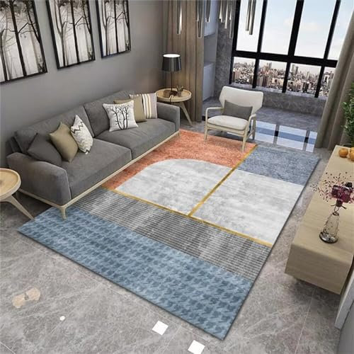 RUGMRZ Webteppich deko Wohnzimmer Grau-Blauer rechteckiger geometrischer Sofateppich minimalistischer Stil kann angepasst Werden Teppich Kinderzimmer 130X190CM