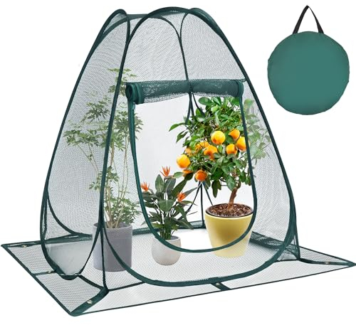 Homiton Pop-Up-Gartennetzabdeckung, Pflanzenschutzabdeckung mit 8 Heringen, Vogelpflanzenzelt, Schutz für Gemüse, Obst, Blumen (1, 91,4 x 91,4 x 99,1 cm)