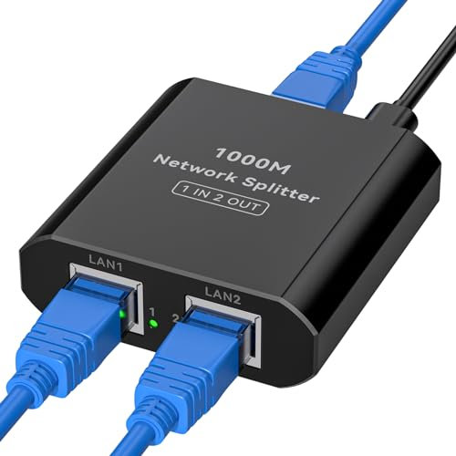 VPFET Gigabit Ethernet Splitter 1 to 2 High Speed 1000Mbps Lan Splitter 2 Port Network Switch with USB C Power Cable RJ45 Splitter Suitable for Routers Hubs TVs Set Top Boxes etc