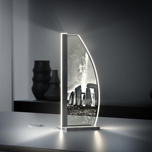 Luverre Tischlampe | LED-Leuchte | Glas-Leuchte mit Gravur für Nachttisch, Kommode, Wohnzimmer | Sehenswürdigkeit, Monument (Stonehenge, Segel | anthrazit)