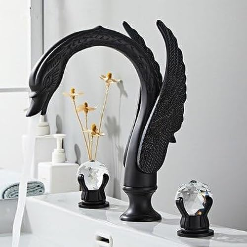 Badezimmer-Wasserhahn, weit verbreiteter Schwanen-Waschtischarmatur, schwarzer Wasserhahn, Luxus-Waschtischmischer, heiße und kalte Dusche, Waschbecken-Wasserhahn – Stil 1 Gold (Color : Style 3 black