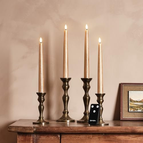 Lights4fun Set of 4 TruGlow® Flameless LED Taper Candles Battery Operated Autumnal Copper Real Wax with Timer and Remote Control Indoor Use