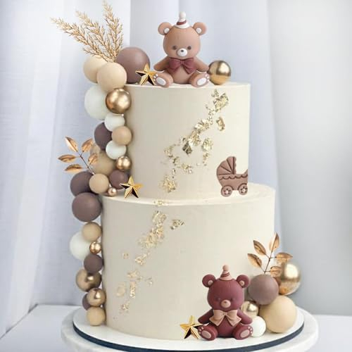 Tortendeko Bär, 29 Stück Mini Bär Cake Topper Geburtstag, Braun Kuchen Deko Tortendeko Kugeln Niedlich Kuchen Topper für Jungen Mädchen Kinderpartys, Hochzeiten, Partyzubehör