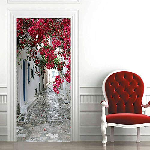 Sticker porte Trompe l'oeil Effect Papier Peint 3d pour Porte Photo Stickers Muraux Auto-adhésif Autocollants PVC Imperméable pour Chambre Salle de Bain Cuisine Décoration 63x205 cm Paysage Extérieur