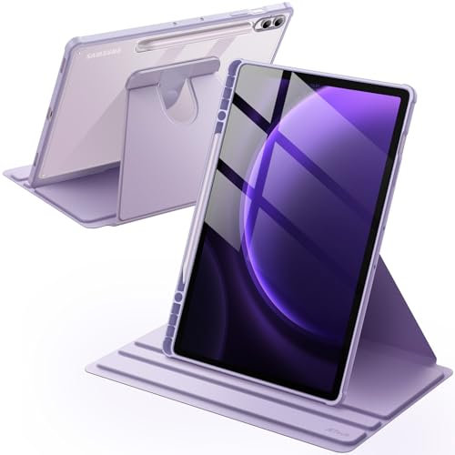 JETech Funda Giratoria para Samsung Galaxy Tab S10+ 2024/Tab S9 FE+/S9+ 2023 12,4 Pulgadas con S Pen Soporte, Carcasa Soporte Rotación de 360 Grados Protectora Respaldo Clara (Lavanda)