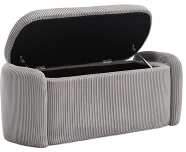 Moderner schlichter Aufbewahrungshocker, gestreifter Samt-Nachttischhocker, bequemes Sitzgefühl, Wohnzimmer, Eingang, Schlafzimmer Multifunktionale Aufbewahrungsbank (Light Gray + Foam + Velvet)
