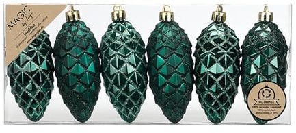 Inge-glas Christbaumschmuck Zapfen 9cm Kunststoff 8er Set - matt & glänzend mit Glitzer - bruchsichere Christbaumkugeln für Weihnachtsbaum - Weihnachtskugeln & Weihnachtsbaumschmuck - Noble Green