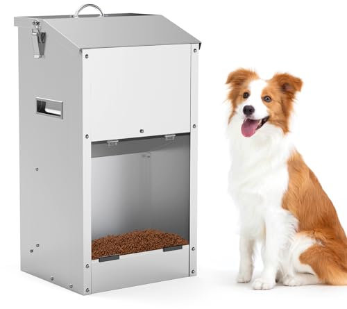 Automatic Dog Feeder 25lbs Large Capacity Stainless Steel Outdoor And Indoor Gravity Dog Food Dispenser Automatic Feeding Trough For Large Pets Outdoor Feeder