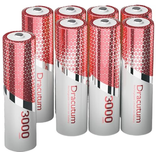 Dracutum 1.5V wiederaufladbare AA Lithium Akkus 8 Stück, 3000mWh Lithium wiederaufladbare langlebige Doppel A Lithium Ionen Batterien