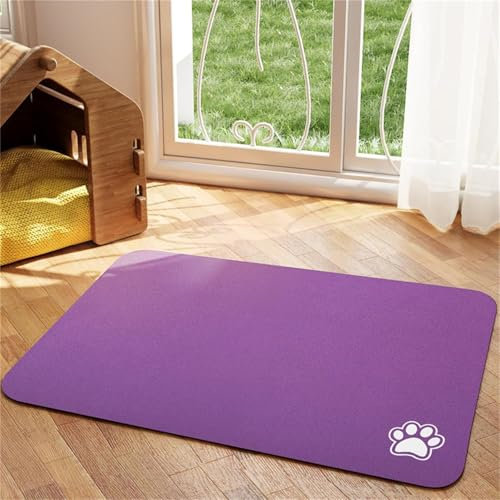Hearda Pet Mats for Food Bowls Water Absorbent, Pet Food Mat Non Slip Quick Dry Cat Feeding Mat Diatomite Pet Feeding Mat Dog Bowl Mats Durable Water Dispenser Mat (80x120cm,Purple Q)