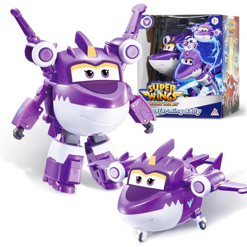 Super Wing Transformable Spielzeug Sally, 2 in 1 Action Figur, 12,7 cm großes Flugzeug-Roboter, Transformable Spielzeug für Jungen und Mädchen ab 3 Jahren, Purple