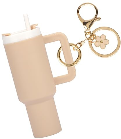 GaraiCkeey Mini Tumbler Keychain, Cute Cup Keychain Chapstick Holder Accessories for Stanley Cup, Women Lip Balm Holder, Beige, Mini