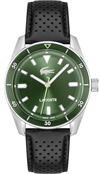 Lacoste Orologio con Movimento al Quarzo a Tre Lancette da Uomo Collezione BOSTON con Cinturino in Pelle Nero, 2011423, Green