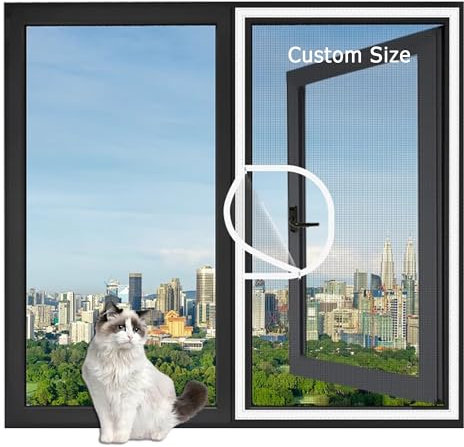 XIEMINLE Custom Size Cat Safety Mesh, Fly Screen Anti-Mosquito Self-Adhesive Netting, Window Protection for Cat with Zipper, Self-Adhesive Balcony Window Screen Mesh