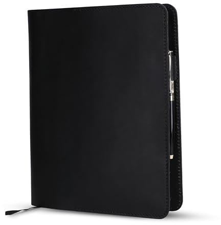 TheAntiq Schwarze Leder-Tagebuchhülle, XL, 19,1 x 25,4 cm, stilvolle und nachfüllbare Schutzhülle für Tagebuch, persönlicher Planer, Notizbuch, handgefertigtes Schreibzubehör, Reisetagebuchhülle