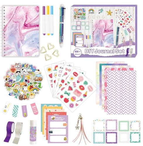 Ujjdwiurgh DIY-Tagebuch-Set, Sammelalbum- und Tagebuchzubehör-Set, Trendige Sachen für Teenager-Mädchen Als für Geburtstagsmädchen, Lila, Hohe Qualität