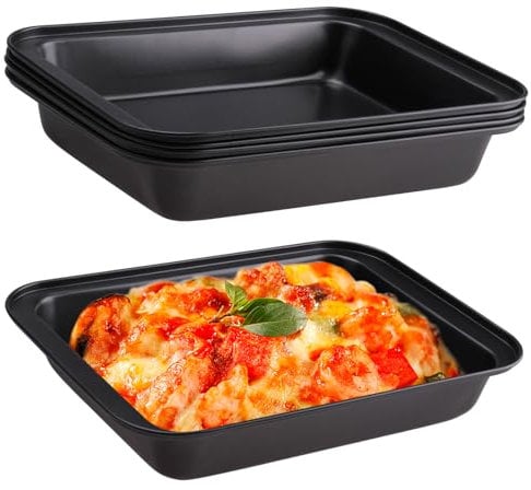 Inodiref 4 Piece Baking Tray Set Deep Oven Trays Non Stick, Stackable Carbon Steel Large Roasting Tins Easy to Clean 31.5x22x5cm Suitable for Baking Biscuits Cakes Meat and Vegetables(Black)
