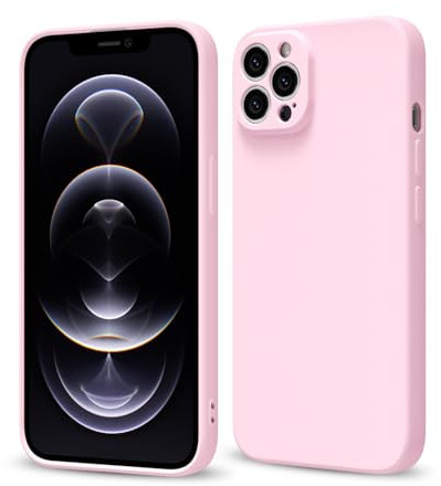 Svaove for iPhone 12 Pro Phone Case Liquid Silicone, Thin Ultra Slim Minimalist Phone Cover, Girly Cute Plain Bright Solid Color Matte Soft Rubber Jelly Gel Plastic TPU Bumper, Light Pink