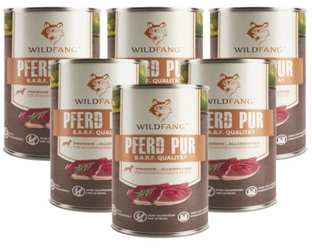Wildfang® Hundefutter Nass 800g – Premium Pur Pferd Monoprotein Nassfutter für Hunde mit natürlichen Zutaten, Getreidefrei & glutenfrei, ohne Zuckerzusatz, ideal für sensible Hunde & Rassen – 6er Pack