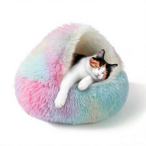SUOXU Letto per grotta per gatti domestici, lavabile, soffice peluche contro l'ansia, morbido sacco a pelo autoscaldante, adatto per gattini e piccoli animali domestici sotto i 7 kg