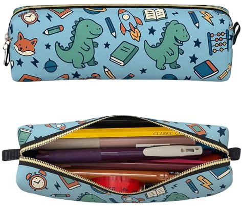 lelewangluo Federmäppchen Jungen, Leder Federtasche Größe Kapazität Schulmäppchen mit Reißverschluss, Tragbar Mäppchen Etui Schule Pencil Case für Schule & Büro