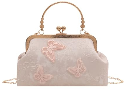 ANNUOZE Damen Abendtasche, Elegante Blumen Clutch, Party Handtasche | Vintage Tasche mit gesticktem Schmetterlings, Retro Schultertasche, Umhängetasche für Braut, Hochzeit, Party, Abschlussball