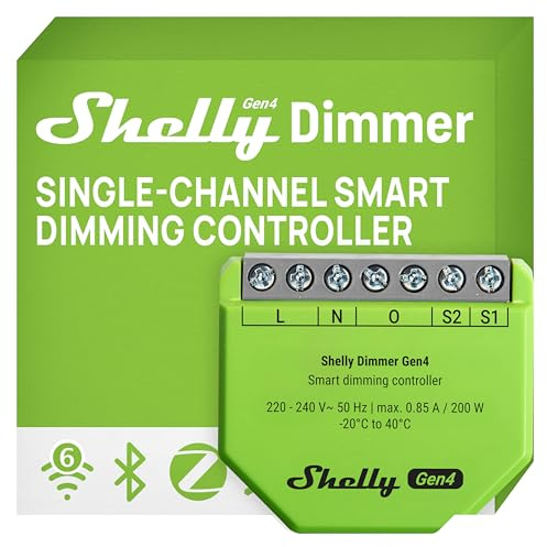 Shelly Dimmer Gen4 - WiFi & Matter Smart Dimmer Switch, Home Automation, Dimmable Lights, LED Strips, No Neutral Required, Smart Schedules, No Hub Required, Night Mode, Alexa & Google, HomeKit
