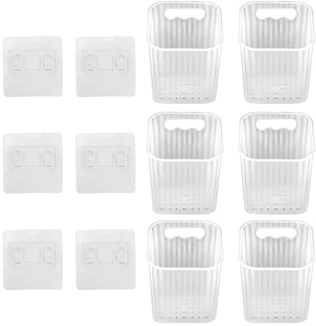 Penitue 6pcs Wall Mount Organizer Bins, Acrylic Adhesive Cabinet Door Storage Containers Stackable Makeup & Cosmetic Organizer Basket for Kitchen Bathroom Pantry Office Refrigerator (Clear)