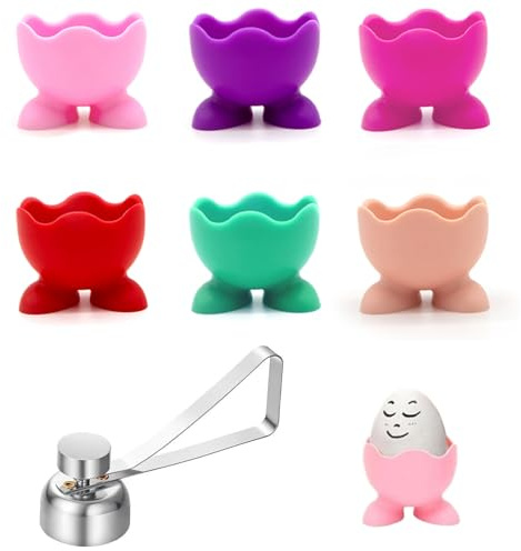 Ginddy Eierbecher Lustig,Silikon-Eierbecher mit 1 Eieröffner aus Edelstahl 6 Bunte Originelle Eierhalter für Kinder und Erwachsene Geeignet für Weich und Hartgekochte Eier Küche Gekochte Eierhalter
