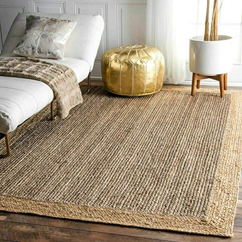 THE PIKKU INTERNATIONAL - Tapis rectangulaire en jute naturelle – Tapis rustique tressé à la main Gris avec beige Boder – Pour salon, couloir, cuisine, chambre à coucher, 120 x 180 cm