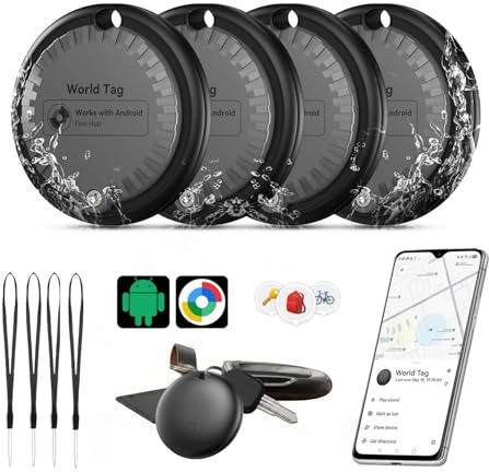 Air Tracker Tag Android, Bluetooth Schlüsselfinder Tags Tracker Kompatibel mit “Google Find Hub”, IP67 Wasserfest Austauschbare Batterien KeyFinder für Schlüssel/Gepäck/Handtasche (4 Pack)