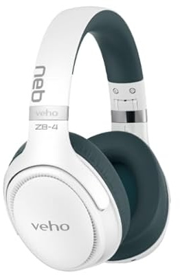 Veho Auriculares inalámbricos ZB-4 con micrófono | Blanco | Bluetooth 5.3 | Estilo sobre la oreja | Tiempo de reproducción de 36 horas | Controladores de 44 mm | Carga USB-C | VEP-466-ZB4-W