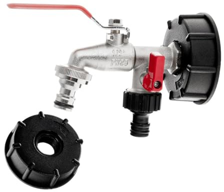 Garronda Adattatore Cisterna 1000 Litri S60x6 con Rubinetto Doppia Uscita 1/2 e Raccordo 3/4 Portagomma per Irrigazione Giardino e Serbatoio Acqua IBC Kit Completo GD-0214