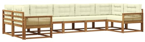 vidaXL Outdoor-Sofagarnitur mit Kissen 7 pcs Natur und Creme, Modernes Ecksofa-Set, stylische Gartenlounge, Möbel für Terrasse, wetterfest am Pool