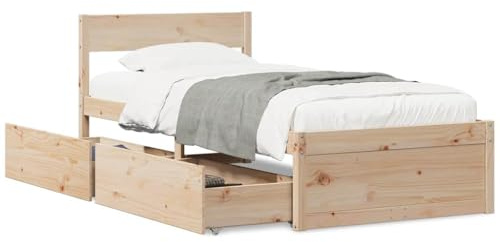 zylophax Massivholzbett 90x190 cm Kiefernholz mit Lattenrost und Stauraum, Bettgestell ohne Matratze, Robustes Familienbett, Jugendbett mit Bettschubladen, vielseitiges Polsterbett