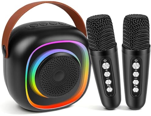 Micro Karaoke Enfant sans Fil avec 2 Micro, Portable Karaoké Bluetooth avec lumière LED et Effets de Changement de Voix Jouets de karaoké pour Enfants et Adultes HiFi Mini Microphone Karaoké Complet