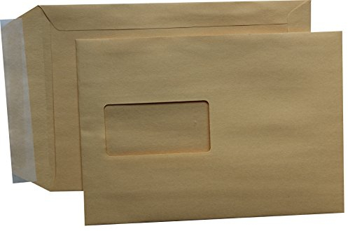 25 St. B5 Versandtaschen braun 176 x 250 mm HK mit Fenster Briefumschlag haftklebend Kuvert