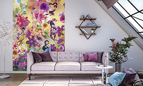 Komar Disney Vlies Fototapete FAIRIES FLOWERS | 200 x 250 cm | Tapete, Wand Dekoration, Feen, Tinker Bell, Kinderzimmer, Kindertapete | 021-DVD2