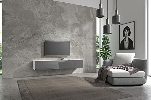 Wuun® TV Lowboard TV Board hängend I 100cm-280cm I Hängeschrank Wohnwand/Somero Weiß-Matt/Grau-Hochglanz I 160cm