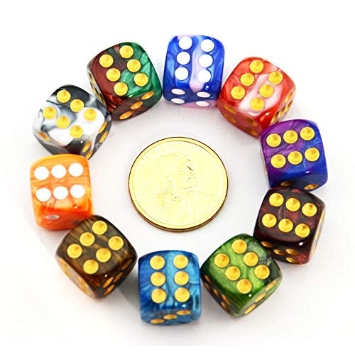 SmartDealsPro 10 Stück zweifarbige 16 mm runde Würfel, D6, sechsseitige Würfel für Tenzi, Farkle, Yahtzee, Bunco oder Mathematikunterricht.