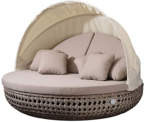 Strandkorbwerk Liegeinsel Pacific Diamond Cappuccino - 360°-Drehtechnik Gartenlounge Sunlounger Sonneninsel
