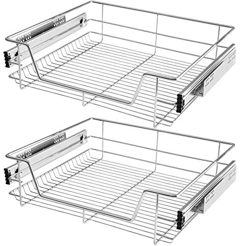 TecTake® Lot de 2 Panier de Rangement Coulissant en Inox pour Placard 60cm Tiroir coulissant idéal Organisateur cuisine, rangement sous evier, chambre, dressing, bureau, garde manger, cellier, maison