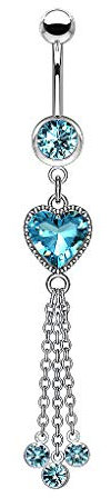Piercingfaktor Bauchnabelpiercing Chirurgenstahl Bauch Bauchnabel Piercing Banane Stecker Anhänger mit Kristall Herz Ketten Lang Silber Aqua