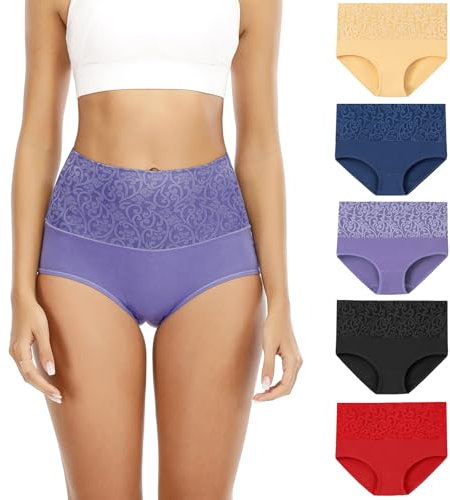 Senllori Lot de sous-vêtements Taille Haute en Coton pour Femme avec contrôle du Ventre Lot de 5, Multicolor Taille L