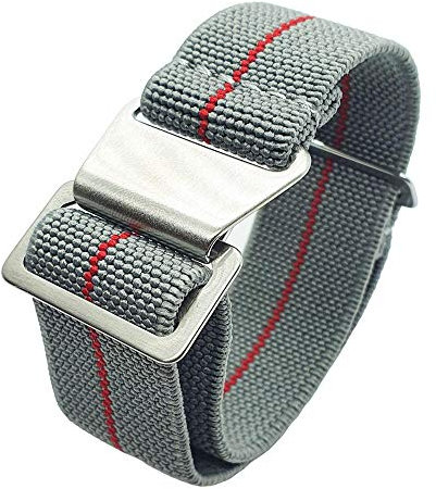 Max French Marine Nationale Elastic Nylon Navy Divers Parachute Watch Straps 20mm 22mm Military Bands (20mm, Grey/Red)